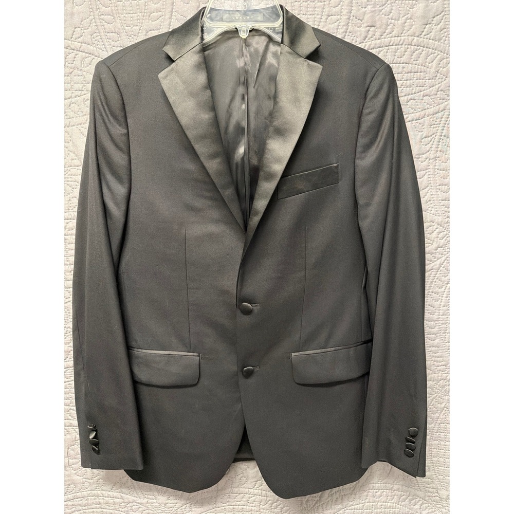 Indochino Mens‎ Black Wool Cashmere Tuxedo Blazer Satin Peak Lapel Jacket 40R